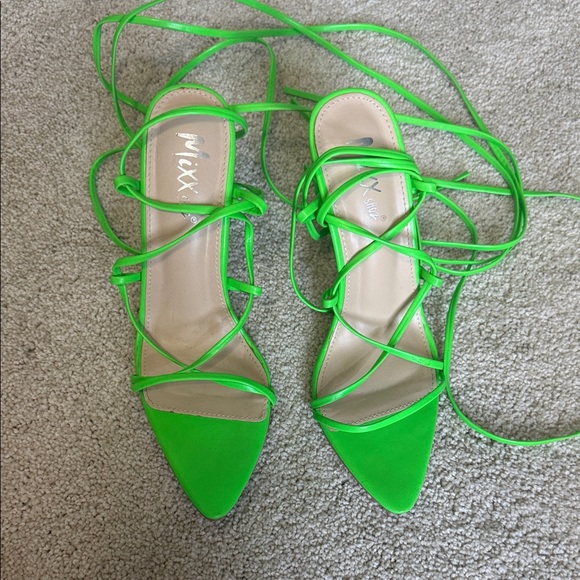 Mixx Shuz Neon Green Strappy Heels - Picture 2 of 5